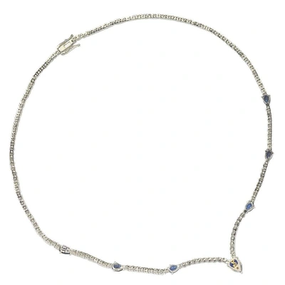 Shop Suzy Levian Sterling Silver Pear-cut Sapphire & Diamond Accent Evening Necklace In Blue