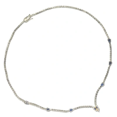 Suzy Levian Sterling Silver Pear-cut Sapphire & Diamond Accent Evening Necklace In Blue