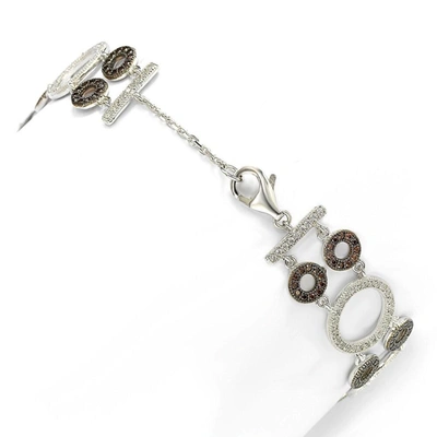 Suzy Levian Sterling Silver Brown And White Cubic-zirconia Circles Tennis Bracelet