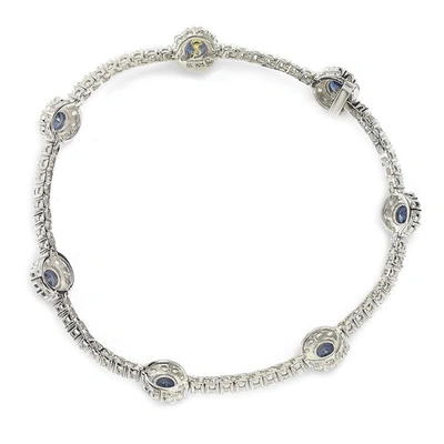 Suzy Levian Sterling Silver Sapphire And Diamond Accent Flower Tennis Bracelet - Blue In Blue