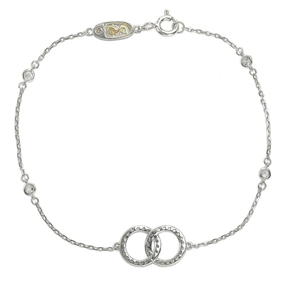 Suzy Levian Sterling Silver Sapphire & Diamond Accent Interlocked Circles Station Bracelet In Blue