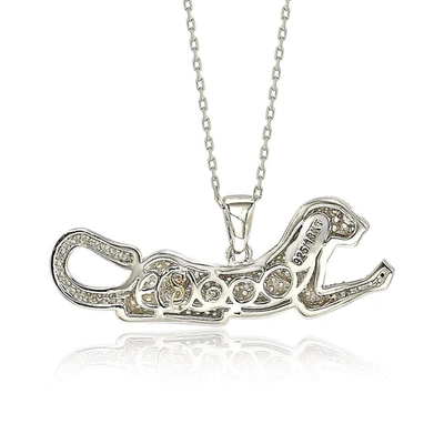 Suzy Levian Sterling Silver White Sapphire And Diamond Accent Prowling Tiger Pendant In Blue