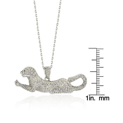 Suzy Levian Sterling Silver White Sapphire And Diamond Accent Prowling Tiger Pendant In Blue