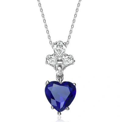 Shop Genevive Sterling Silver Blue Cubic Zirconia Heart Pendant Necklace