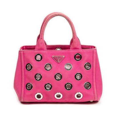 Prada Perforated Small Canapa Tote In Pink ModeSens