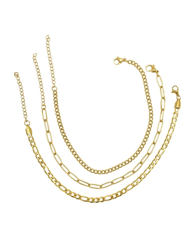 Shop Adornia Curb Chain, Paper Clip Chain, And Figaro Chain Anklet Set Gold In White