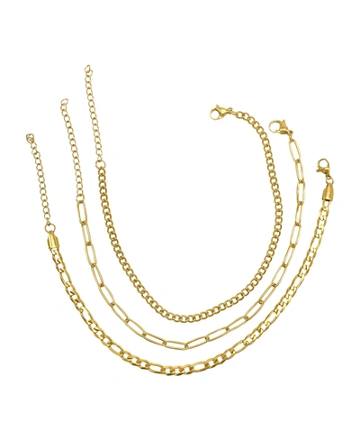 Adornia Curb Chain, Paper Clip Chain, And Figaro Chain Anklet Set In White