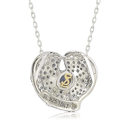 Suzy Levian Sterling Silver Sapphire And Diamond Accent Whimsical Heart Pendant Necklace In Blue