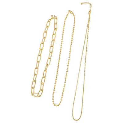 Adornia 14k Yellow Gold Plated Paperclip, Ball & Box Chain Necklace Set In White