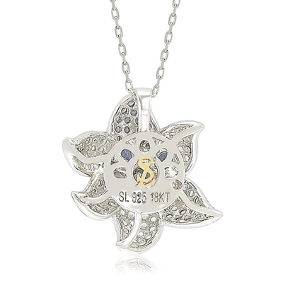 Suzy Levian Sterling Silver Sapphire And Diamond Accent Exotic Flower Pendant Necklace In Blue