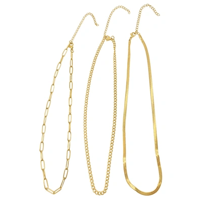 Adornia Curb Chain, Paper Clip Chain, And Herringbone Chain Necklace Set Gold In Yellow