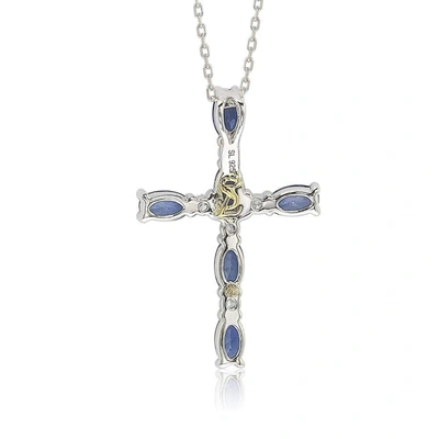 Suzy Levian Sterling Silver Sapphire And Diamond Accent Cross Pendant In Blue