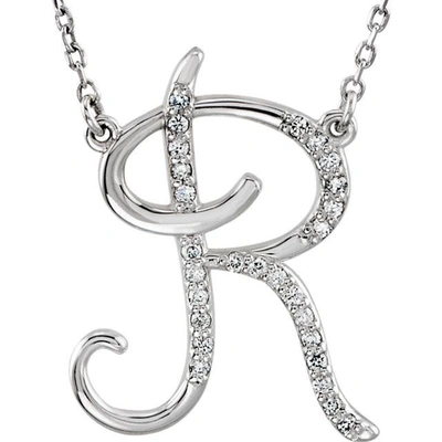 Shop Pompeii3 1/4ct Diamond "r" Initial Pendant 18" Necklace 14k White Gold In Silver