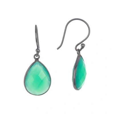 Adornia Rhodium Plated 7.00 Ct. Tw. Green Onyx Drop Earrings In Silver