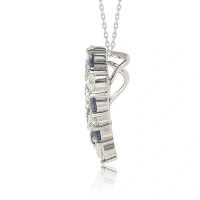 Suzy Levian Sterling Silver Sapphire & Diamond Accent Alternating Heart Eternity Pendant In Blue