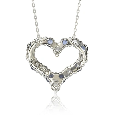 Suzy Levian Sterling Silver Sapphire & Diamond Accent Alternating Heart Eternity Pendant In Blue