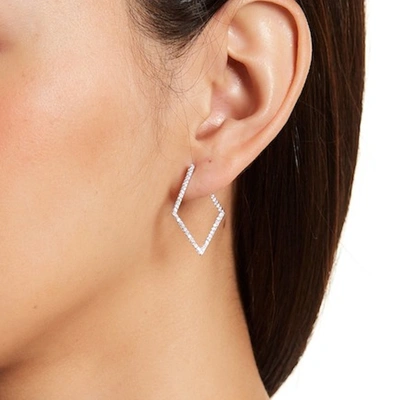 Adornia Crystal Wrap Around Geometric Hoops In Silver