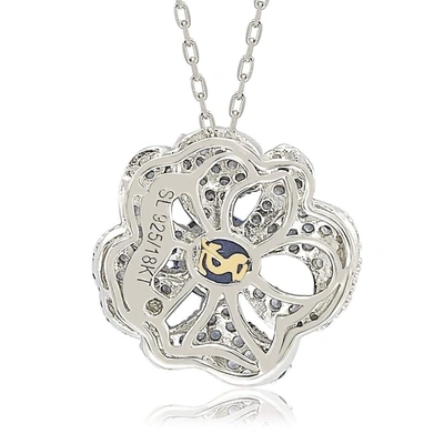 Suzy Levian Sterling Silver Sapphire And Diamond Accent Whimsical Flower Pendant Necklace In Blue