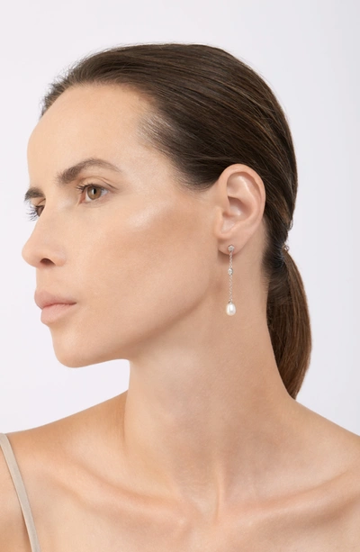 Adornia Freshwater Pearl And Crystal Drop Earrings Silver In White