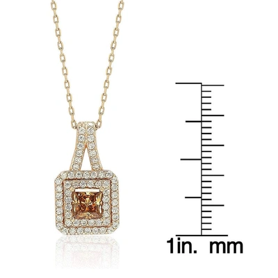 Suzy Levian Rosed Sterling Silver Asscher-cut Cubic Zirconia Halo Pendant In White