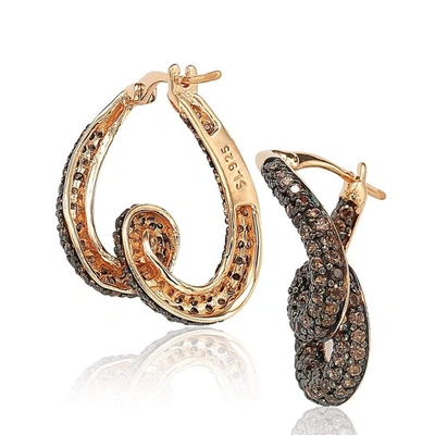 Suzy Levian Rose Sterling Silver Brown Cubic Zirconia Swirl Earrings In Brown