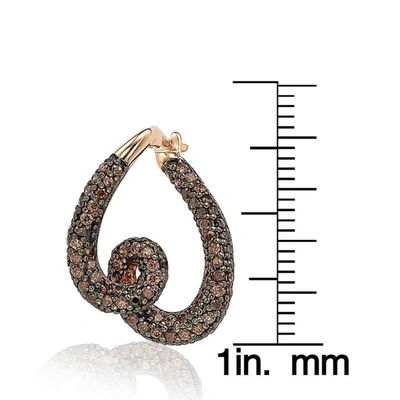 Suzy Levian Rose Sterling Silver Brown Cubic Zirconia Swirl Earrings In Brown