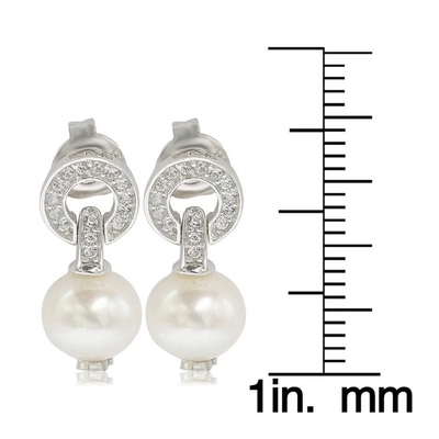 Suzy Levian Sterling Silver Pearl & White Sapphire Circle Earrings In Blue