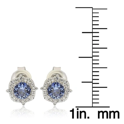 Suzy Levian Sterling Silver Pink Sapphire 0.66cttw Halo Stud Earrings In Blue