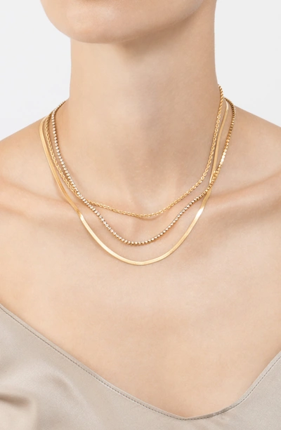 Shop Adornia Herringbone Chain, Rope Chain, And Tennis Necklace Set Gold In White