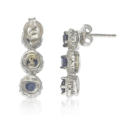 Suzy Levian Sterling Silver Sapphire & Diamond Accent Circle Dangle Earrings In Blue