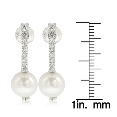 Suzy Levian Sterling Silver Pearl & White Sapphire Dangle Earrings In Blue