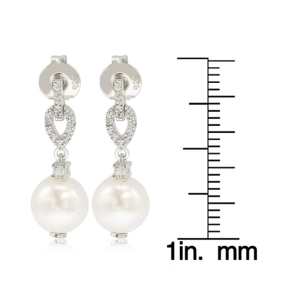 Suzy Levian Sterling Silver 8mm Freshwater Pearl & Created Sapphire Hang Earrings In Blue