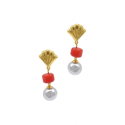 Shop Adornia Pearl And Shell Drop Drop Earrings Gold In Multi