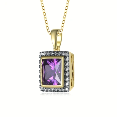Shop Genevive Yellow Gold Plated Square Purple Cubic Zirconia Pendant Necklace In Multi