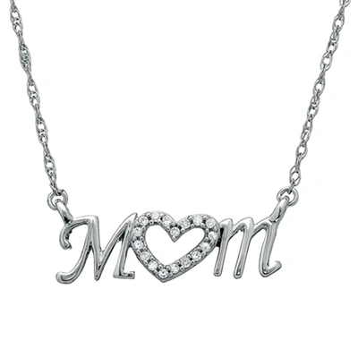 Shop Pompeii3 Diamond Heart Mom Pendant 10k White Gold Women's Necklace In Silver