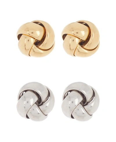 Shop Adornia Knot Stud Set Silver Gold In Beige