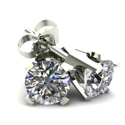 Pompeii3 2.00ct Round Brilliant Cut Natural Quality Vs2-si1 Diamond Stud Earrings In 14k Gold Classic Setting In White