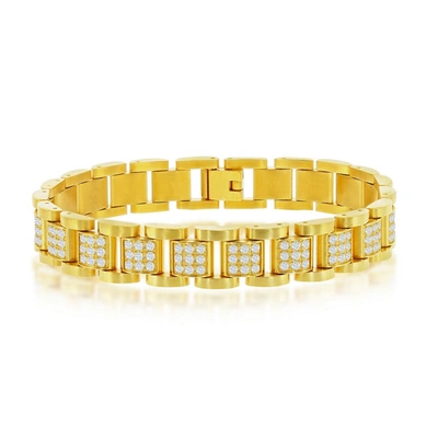 Shop Blackjack Stainless Steel Cz Square Link Bracelet - Gold Plated In Yellow