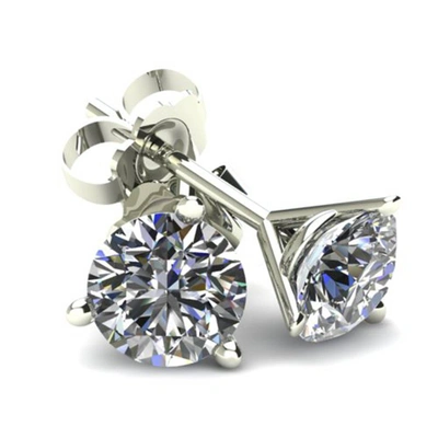 Pompeii3 2.00ct Round Brilliant Cut Natural Quality Vs2-si1 Diamond Stud Earrings In 14k Gold Martini Setting In White