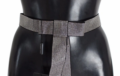 Shop Dolce & Gabbana Silk Clear Crystal Bow Waist Men's Belt In Black