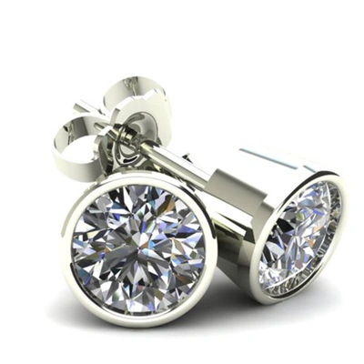 Pompeii3 2.00ct Round Brilliant Cut Natural Quality Vs2-si1 Diamond Stud Earrings In 14k Gold Round Bezel Set In White