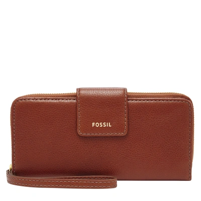 Shop Fossil Women's Madison Leather Zip Clutch In Brown