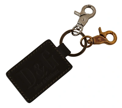 Shop Dolce & Gabbana Leather Ring Hook Logo Unisex Men's Keychain In Black