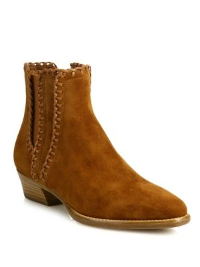 Shop Michael Kors Presley Whipstitched Suede Booties In Luggage
