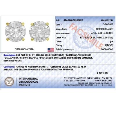 Pompeii3 2 Ct Certified Diamond Studs With Screw Backs 14k Yellow Gold In Silver