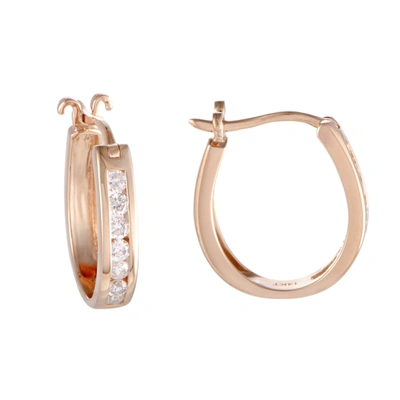 Non Branded ~.33ct Small 14k Rose Gold Diamond Oval Hoop Earrings In Gold