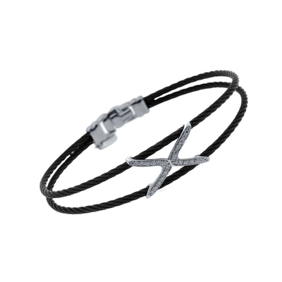 Shop Alor 18k White Gold Black Cable Layered Links Diamond Bracelet 04-52-0296-11