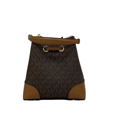 Michael Kors Mercer Gallery Xs Convertible Bucket Mk Signature Crossbody Bag In Brown