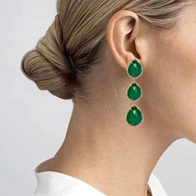 Shop Liv Oliver 18k Gold Multi Sapphire Pear Embelished Drop Earrings In Green