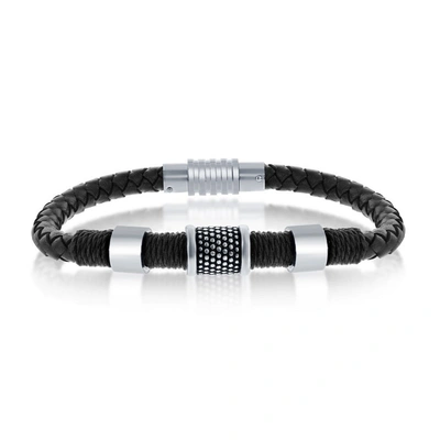 Shop Blackjack Stainless Steel Oxidized Rope Design Genuine Leather Bracelet In White